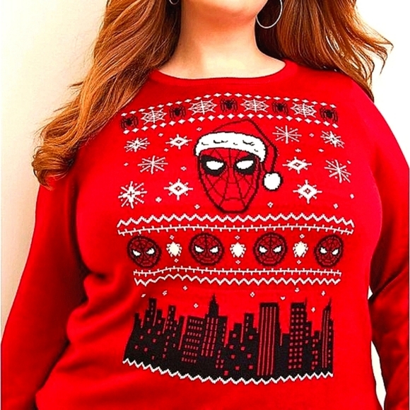 ❤NWT VINTAGE TORRID SPIDER MAN FAIR ISLE UGLY CHRISTMAS SWEATER MARVEL HOLIDAY - Picture 4 of 15